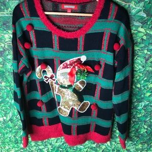 Ugly Christmas Sweater Women’s Sequined Gingerbread Man Size Large
